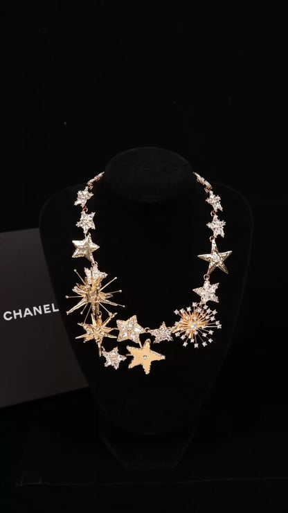 Chanel 26S Gold Fireworks and Star Choker Necklace