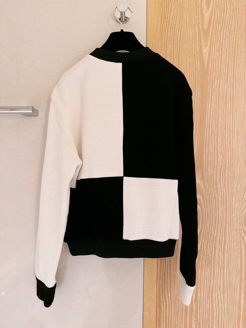 Chanel 21C Black and White Waffle Knit Sweatshirt