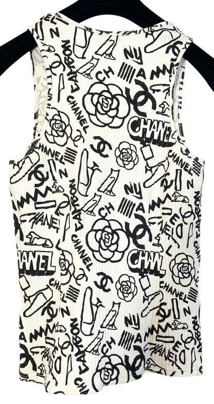 Chanel 19A Paris-New York Egypt Graffiti Tank Top Size FR 36