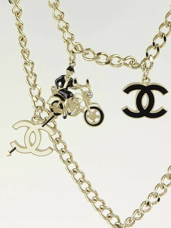 Chanel 10P Coco Hearts Motorcycle Charms Chain Link Necklace/Belt Gold hardware