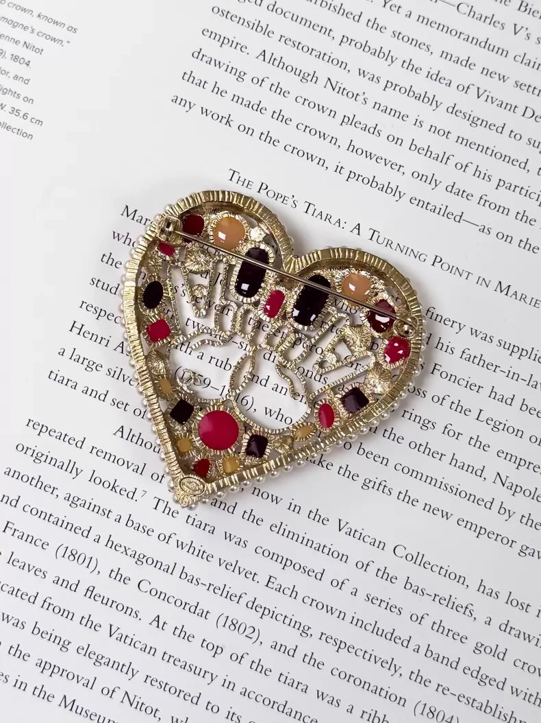 Chanel 16K Gold Diamond Double C Heart Brooch