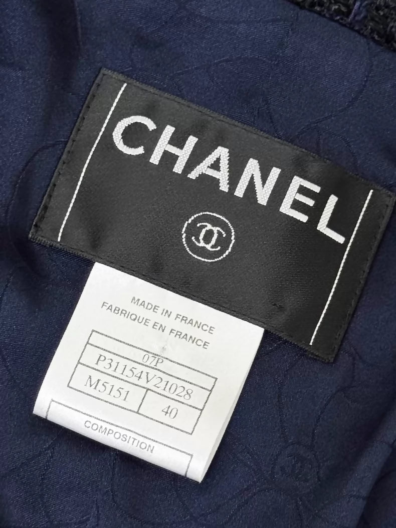 Chanel 07P Navy Blue tweed Dress and Jacket Set