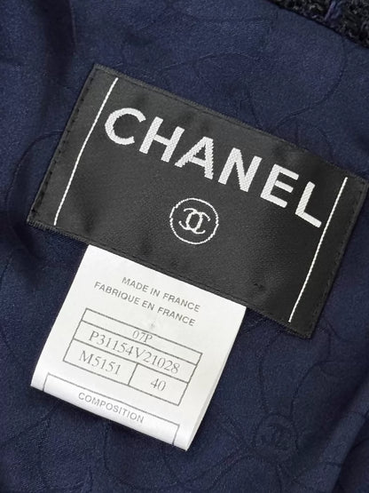 Chanel 07P Navy Blue tweed Dress and Jacket Set