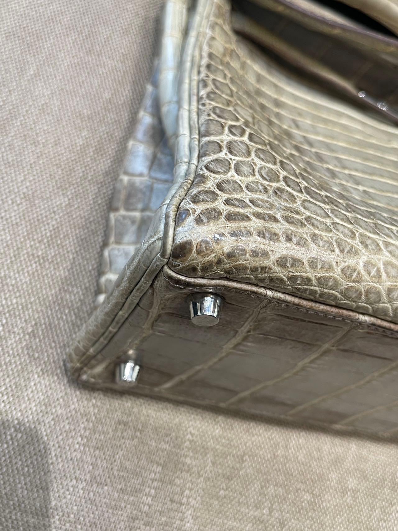 Hermès Kelly 32 Himalaya Gris Cendre Crocodile leather Palladium Hardware