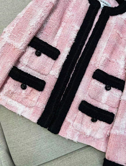 Chanel 22C Pink & black tweed jacket