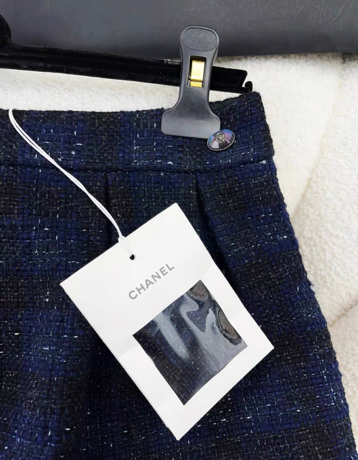 Chanel 24A SKIRT Iridescent Wool Tweed Navy Blue, Black & White
