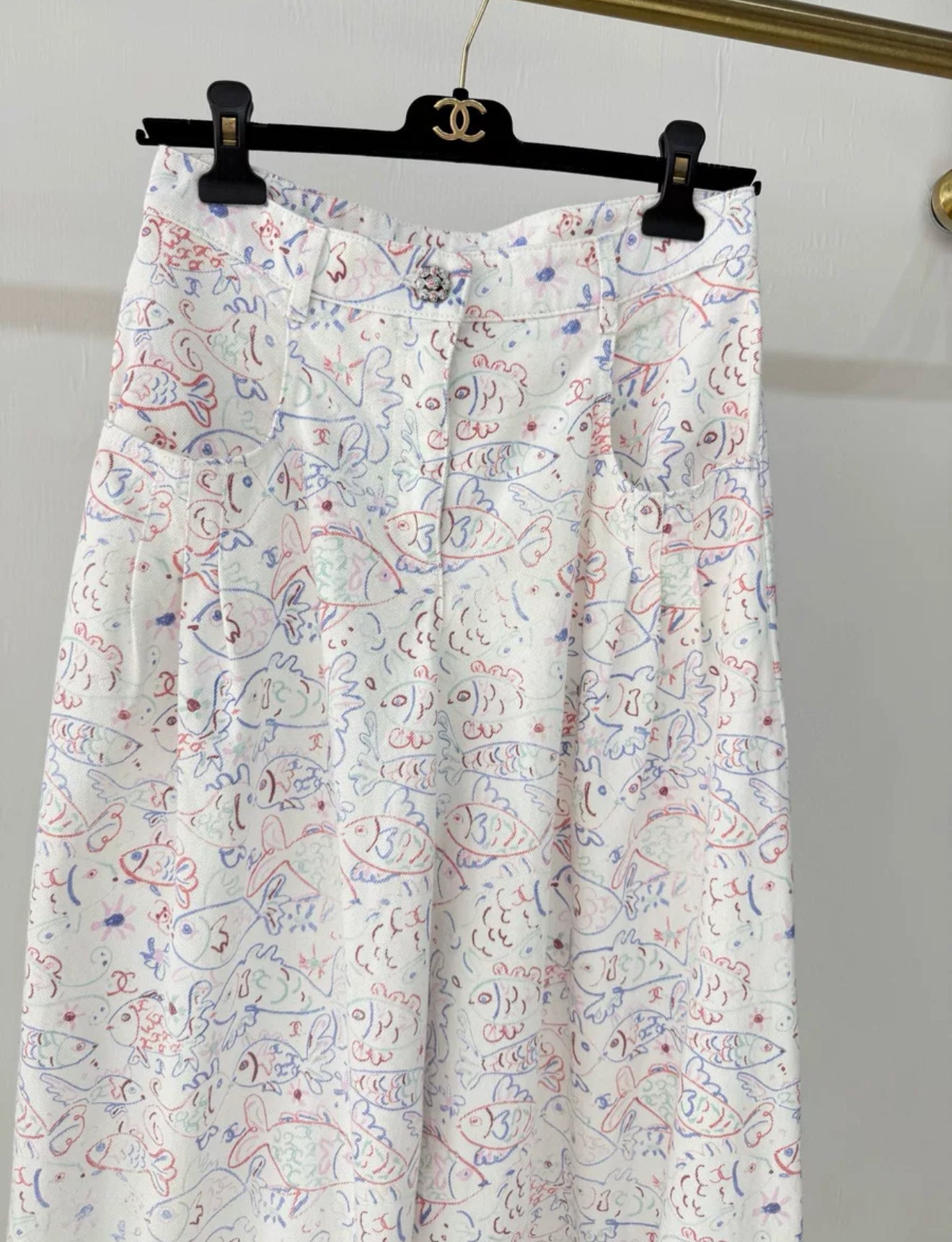 Chanel 25C Fish Print wide-leg pants