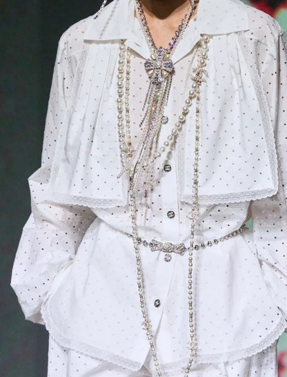 Chanel 23S bow diamond pearl double C waist chain