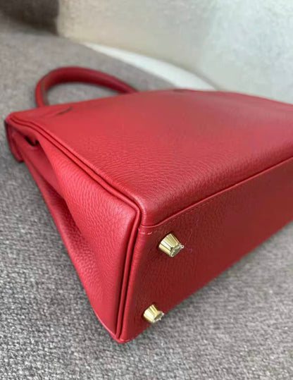 HERMES KELLY 25 RETOURNE ROUGE VIF TOGO GOLD HARDWARE