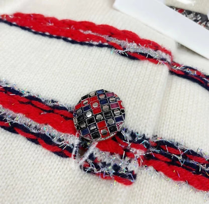Chanel white & red stripes two pocket jacket