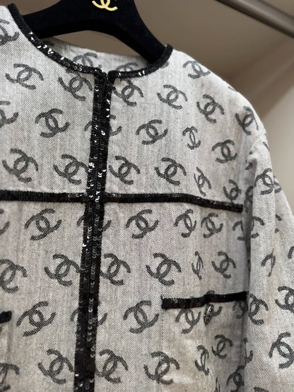 Chanel 22s grey denim CC logo jacket