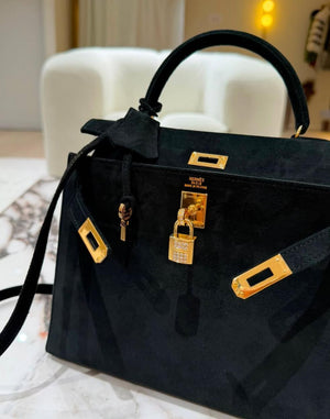 Hermès kelly 25 Black Doblis diamond gold hardware