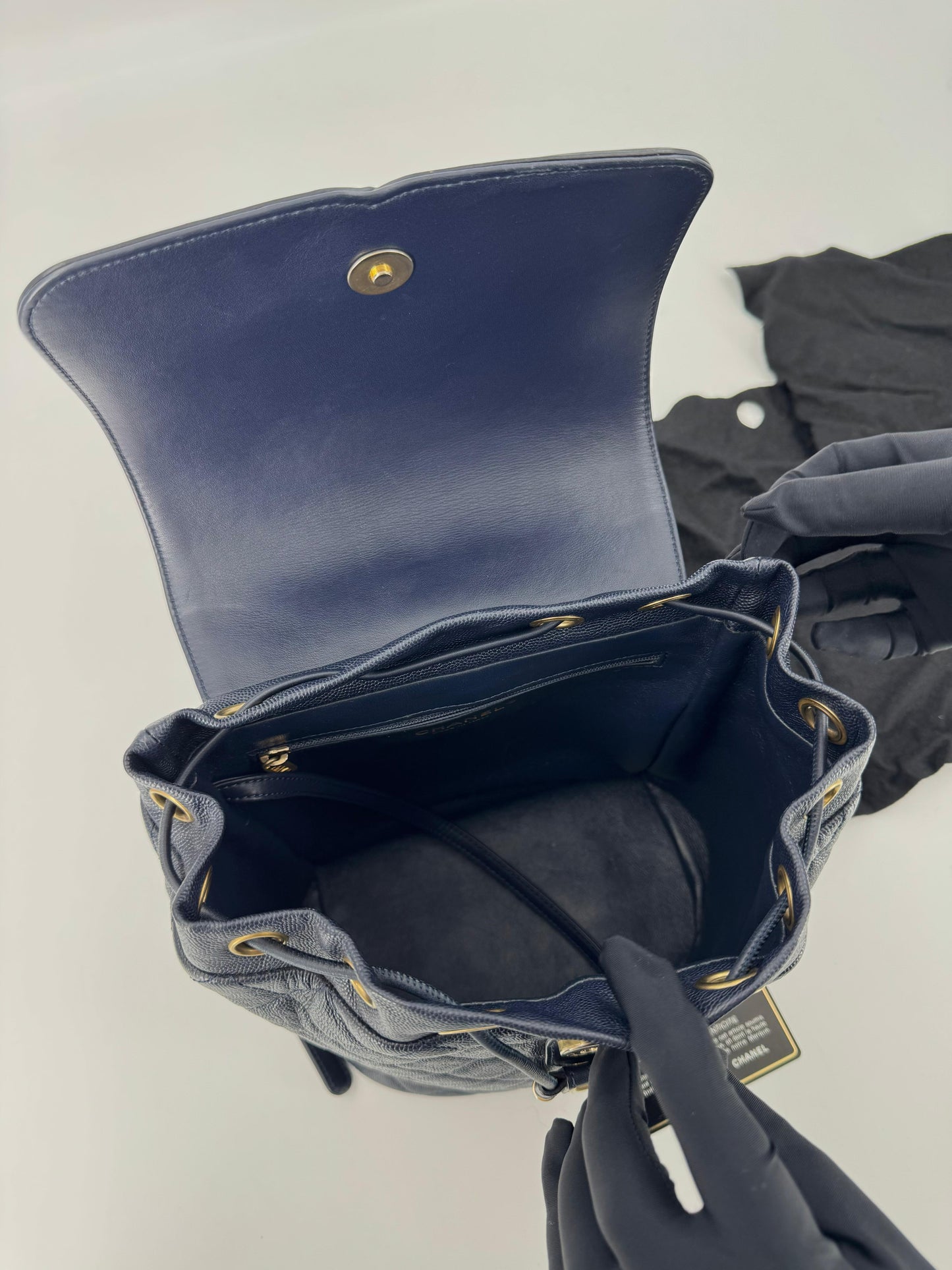 Chanel Dark Blue leather backpack with gold hardware