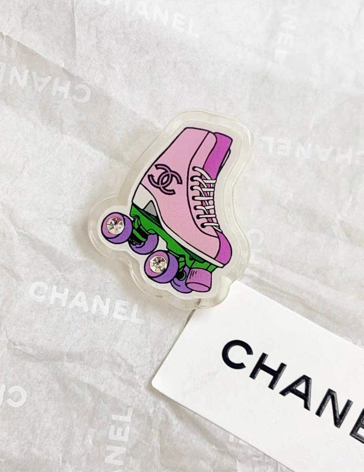 Chanel 24C pink acrylic roller skate brooch