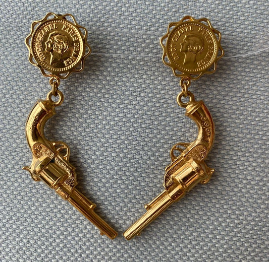 Chanel Gun Motif Gold Pistol Large Earrings