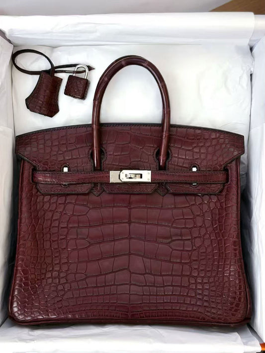 Hermes Birkin 25 burgundy matte alligator palladium hardware