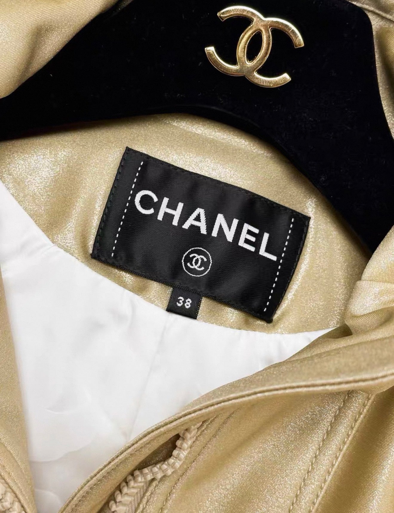 Chanel 23 iridescent champagne gold hooded down jacket