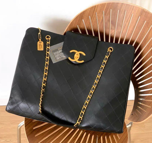 Chanel Vintage Quilted Shopper Lambskin Leather Bag