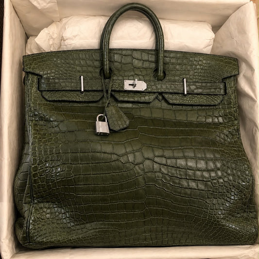 Rare Hermes Birkin HAC 50 Olive Green matt porosus palladium hardware