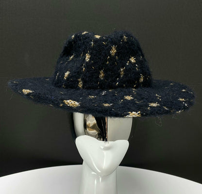 Chanel 19K Black 
Gold Wool tweed Fedora Hat