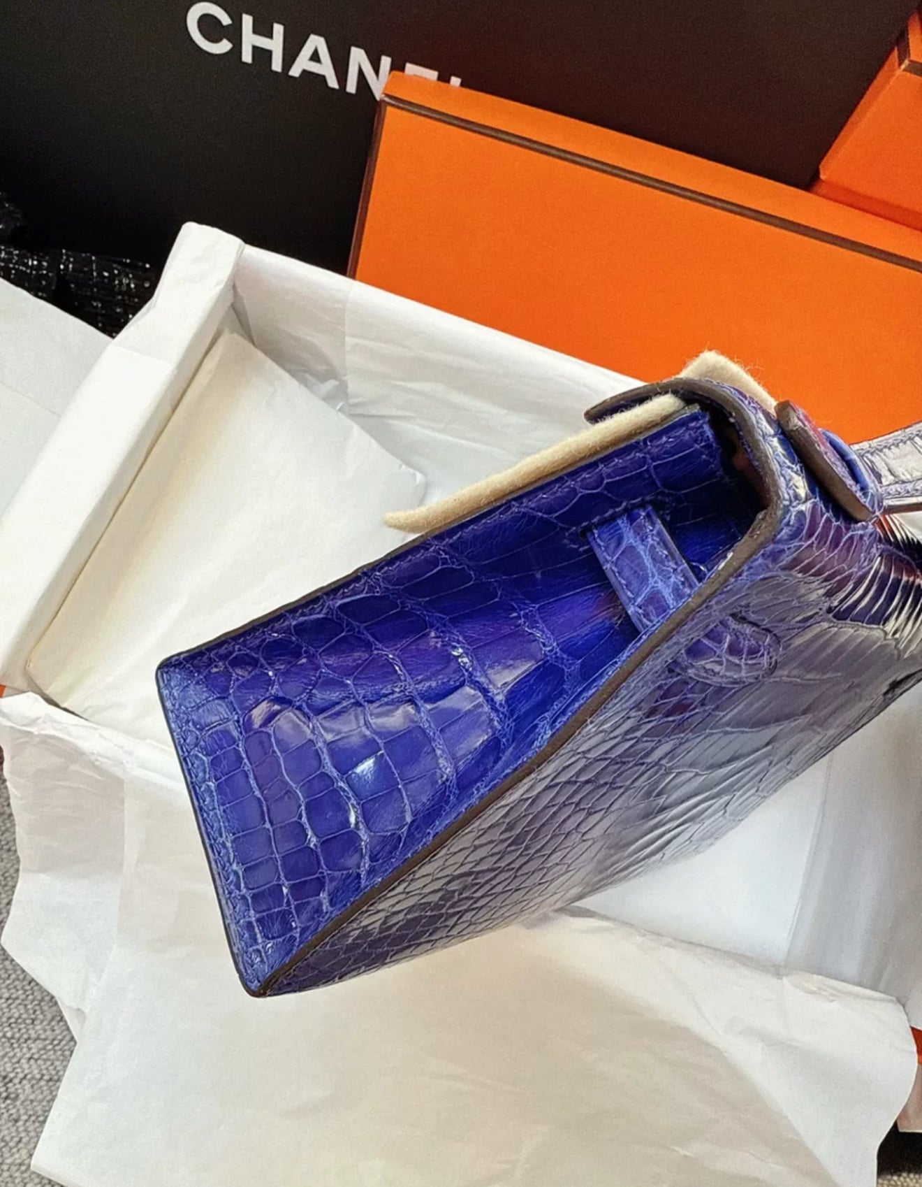 Hermes Kelly Pochette Blue electric Alligator crocodile Leather