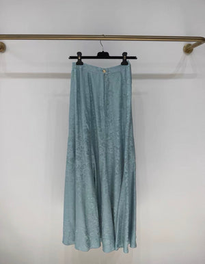 Chanel 25A green floral satin midi skirt