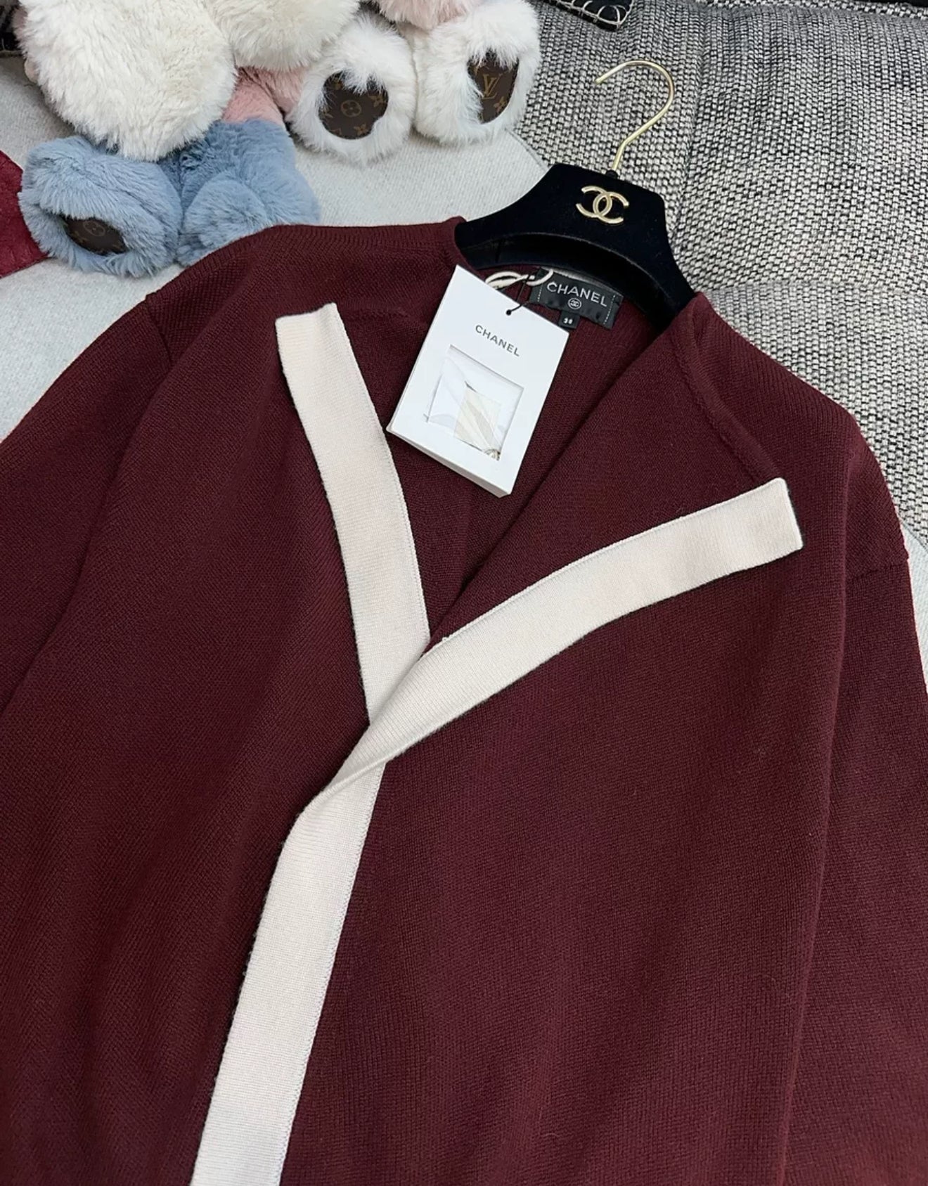 Chanel 2016 Burgundy & Ecru Cashmere Coat