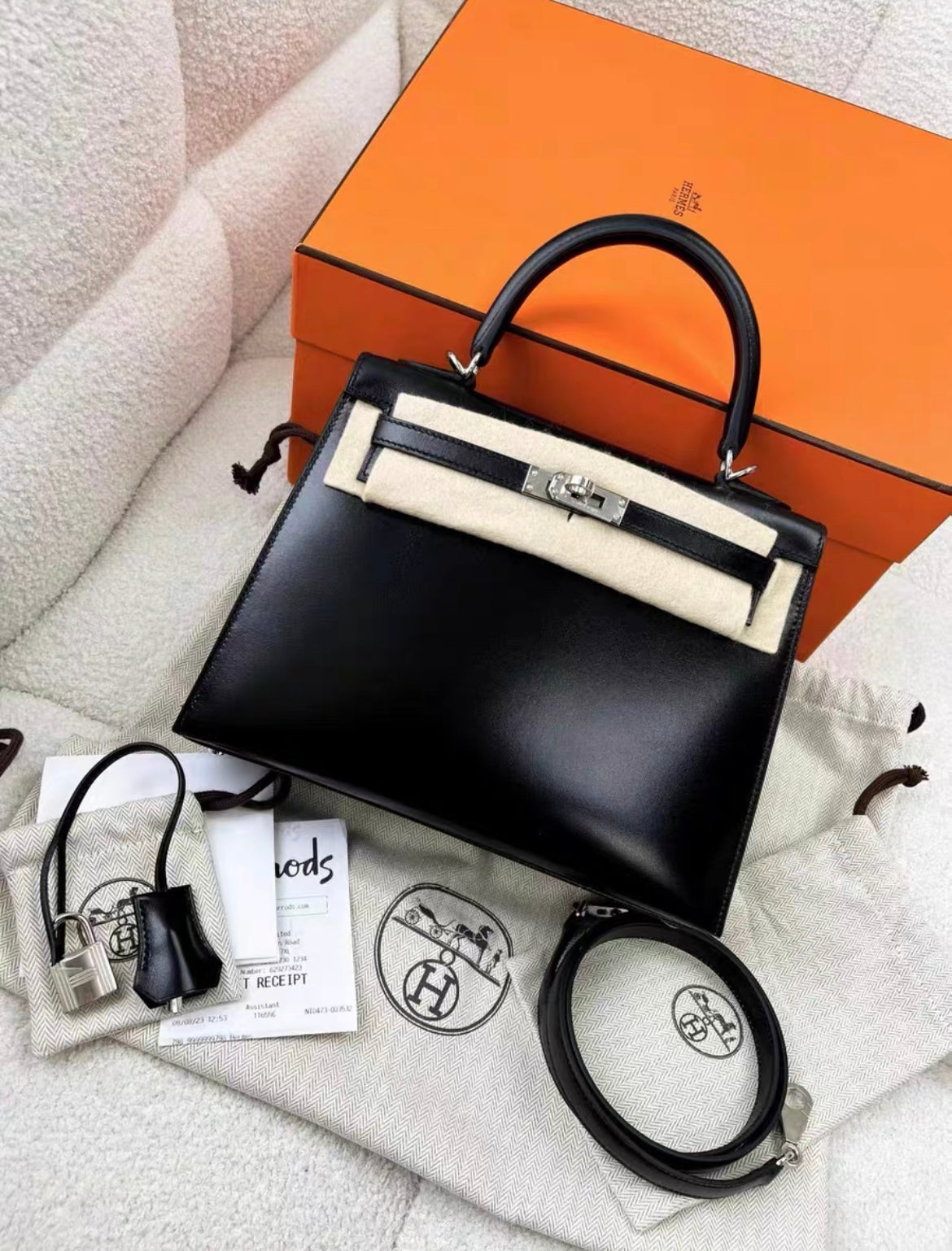 Hermes Kelly Sellier 25 Black Box Palladium Hardware