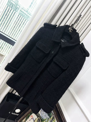 Chanel 13B tweed black three-quarter sleeve knit jacket