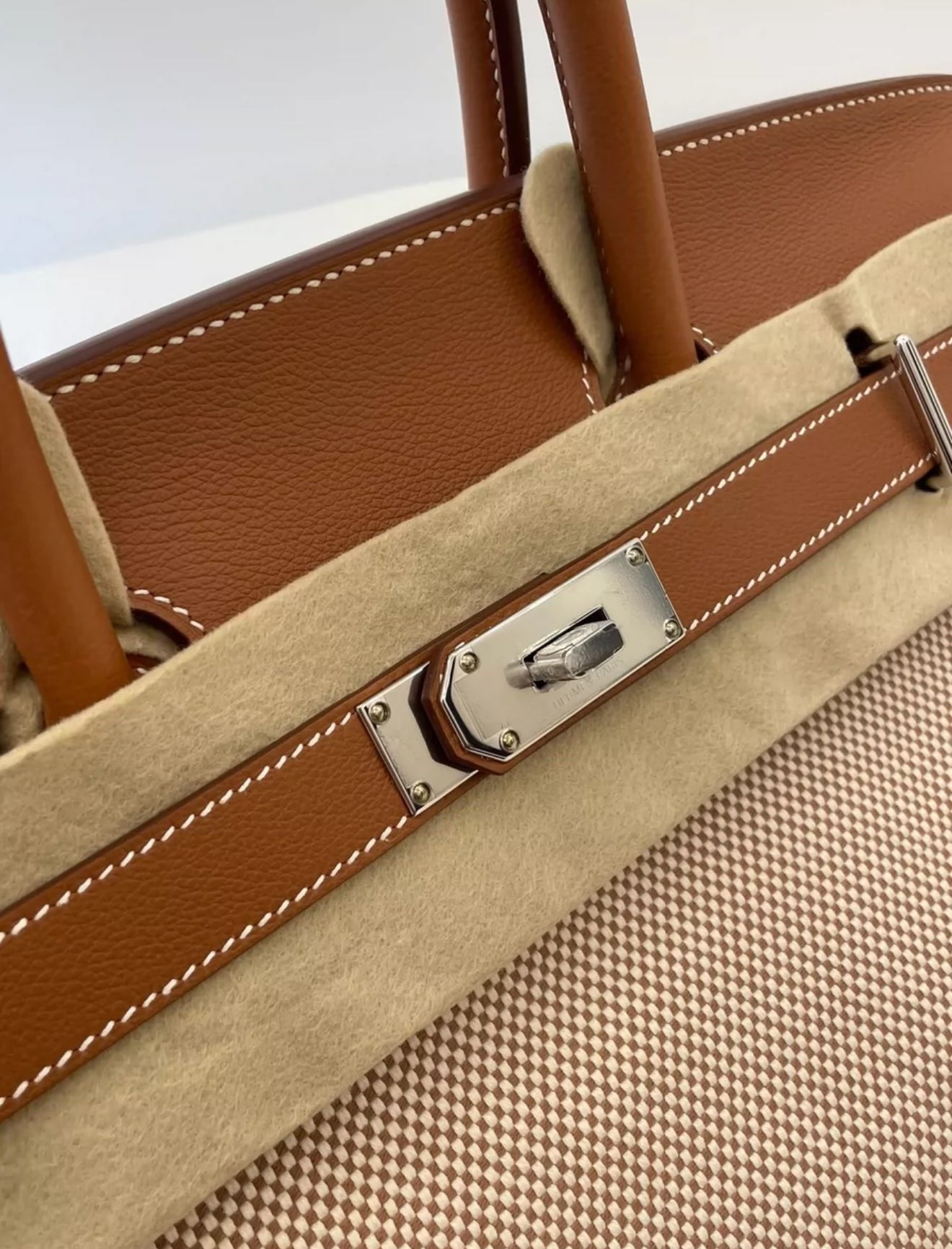 HERMES HAC BIRKIN 40 GOLD EVERCOLOR LEATHER & CRISS VIKING CANVAS