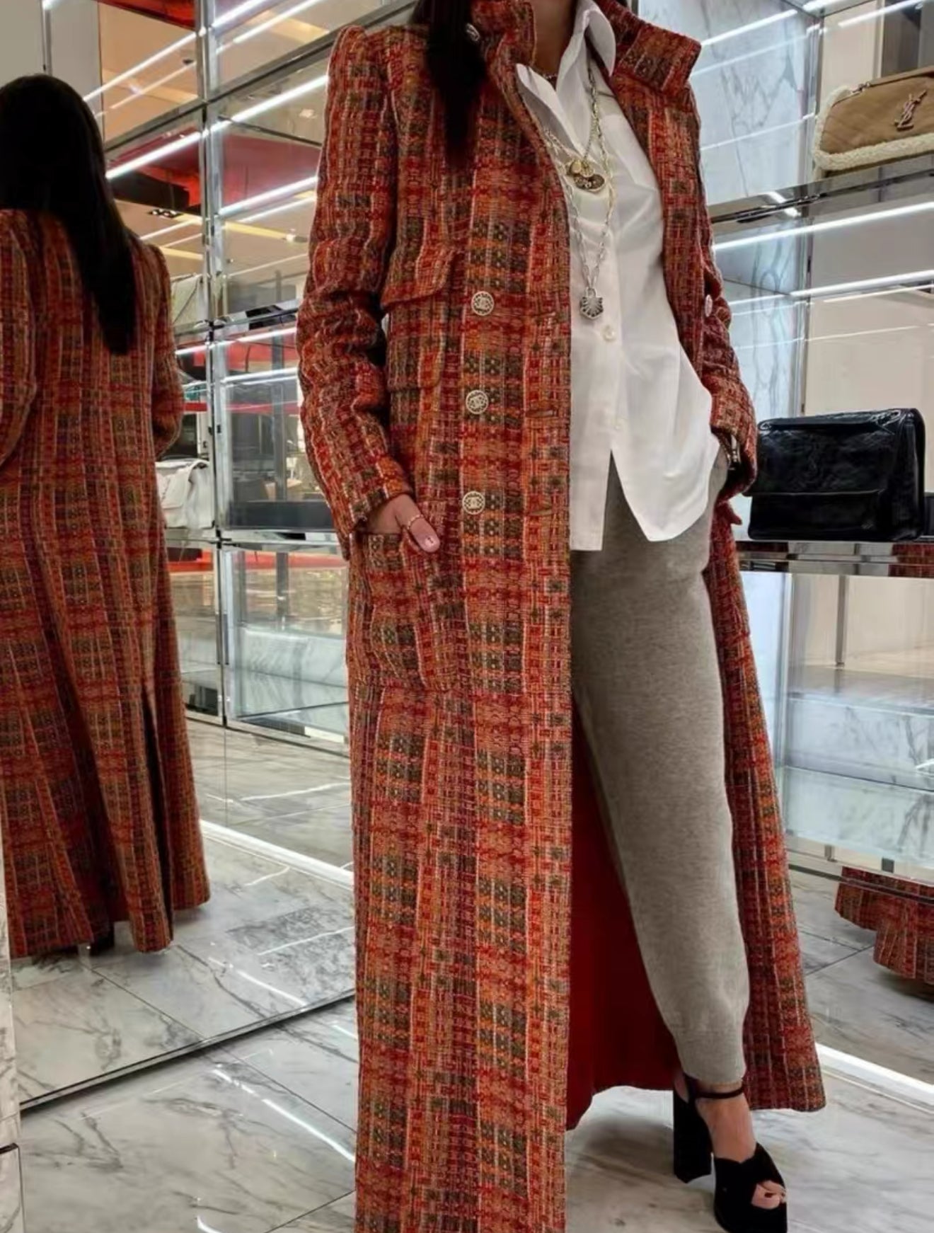 Chanel 21A Red, Orange, Green & Black tweed coat – Wararni.com