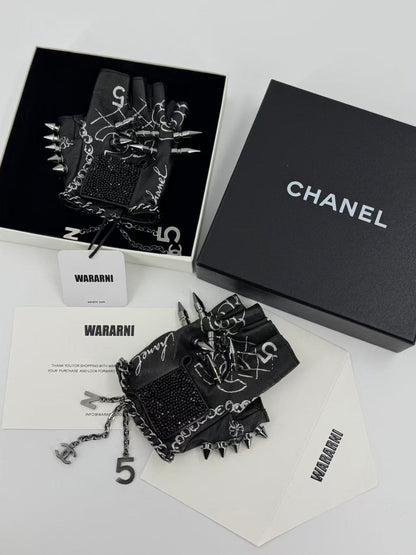 Rare* CHANEL 2013 Runway Spiked Fingerless Gloves - Karl signature gloves
