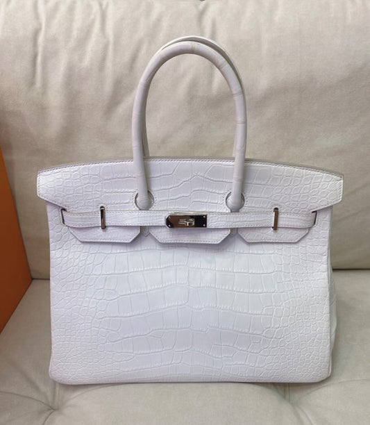 HERMES BIRKIN 35 WHITE POROSUS CROCODILE PALLADIUM HARDWARE