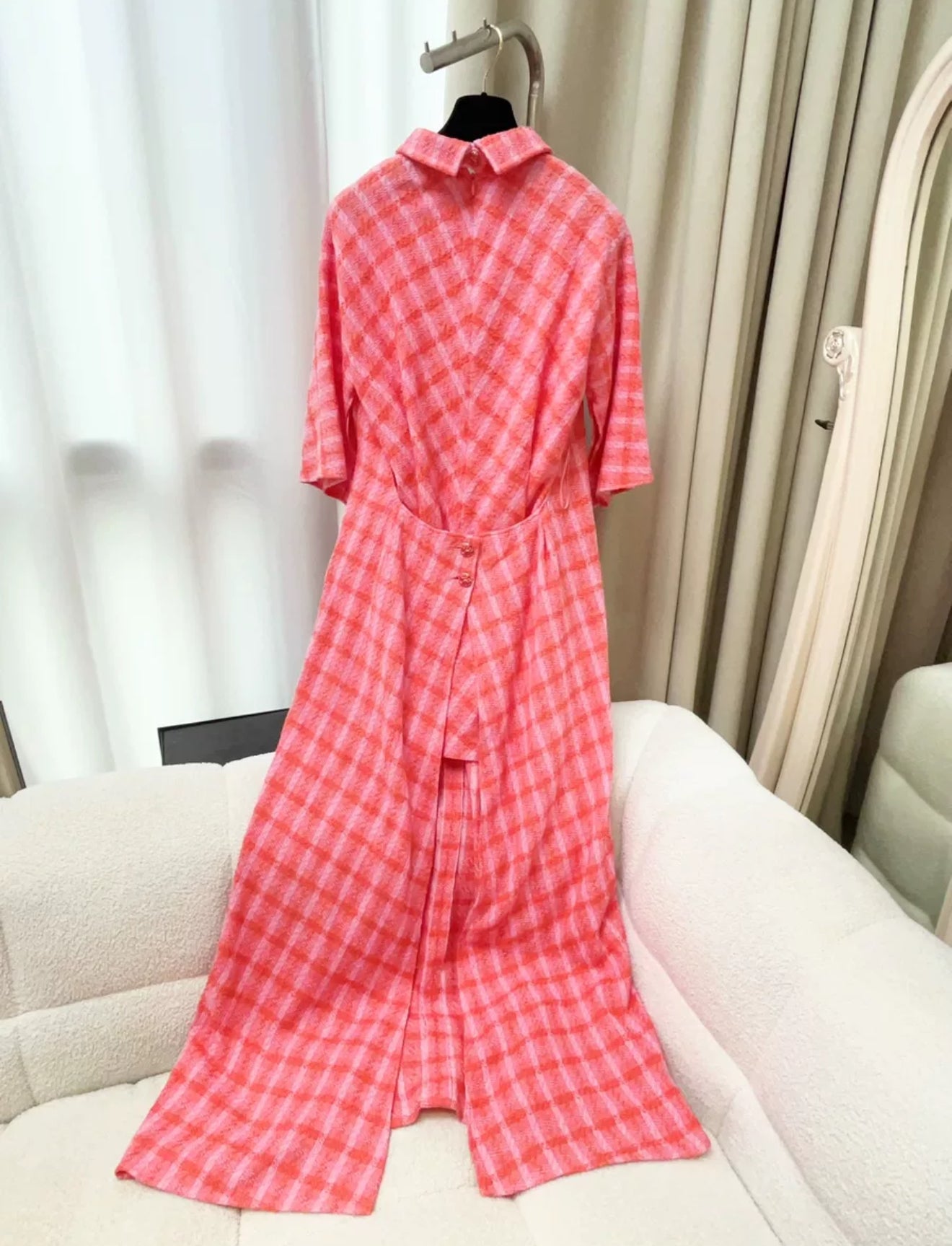Chanel 24S orange and pink plaid dress