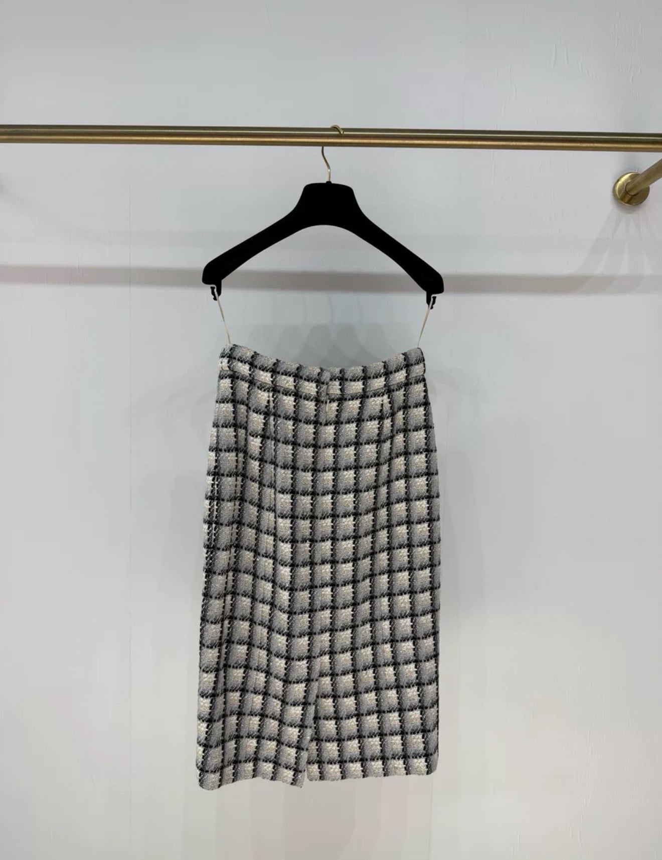 Chanel 22K vintage diamond button plaid skirt