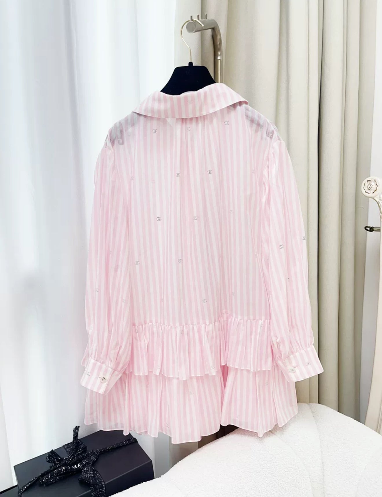 open lace back dress Chanel 24M Coco beach pink and white shirt Dress