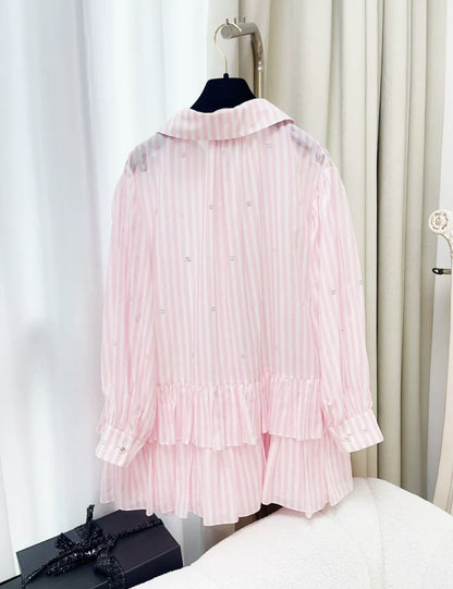 Chanel 24M Coco beach pink and white shirt Dress