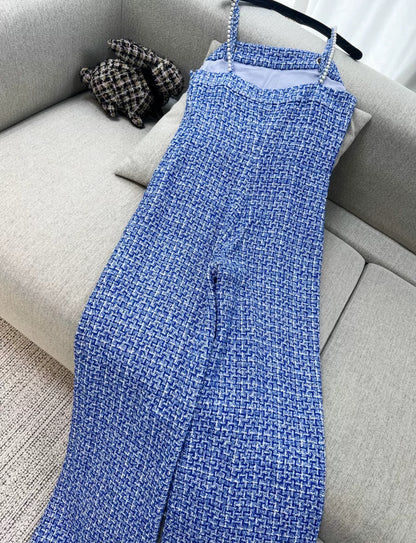 Chanel 23P Blue Tweed Jumpsuit