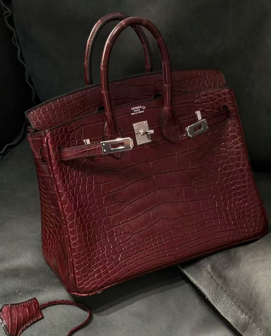 Hermes Birkin 25 burgundy matte alligator palladium hardware