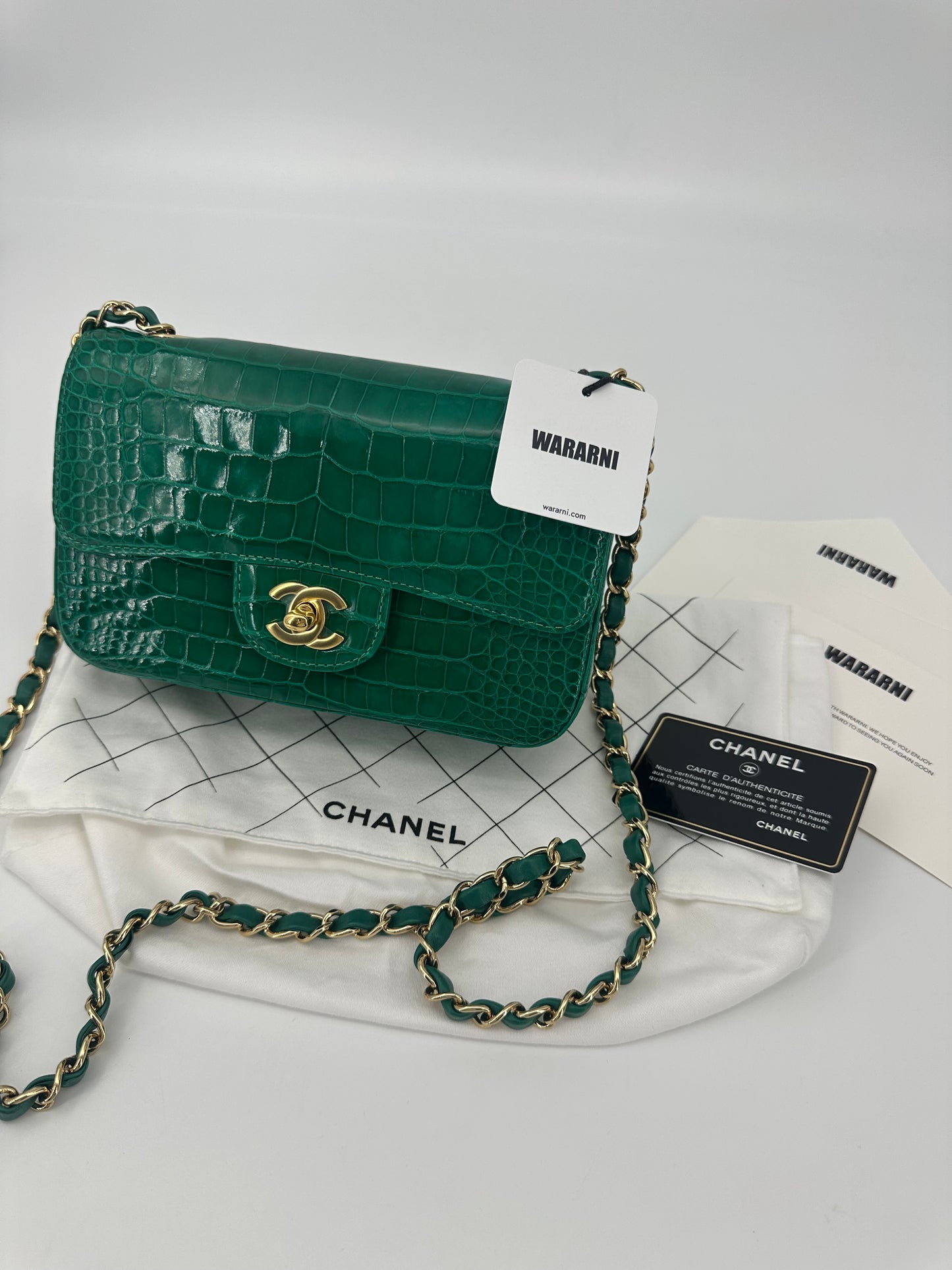 Chanel Green Alligator leather mini flap gold hardware