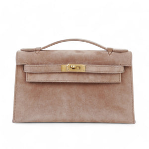 HERMÈS Kelly Pochette Doblis Suede Gold hardware Square