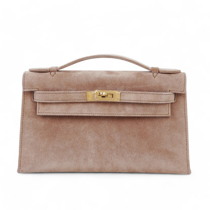 HERMÈS Kelly Pochette Doblis Suede Gold hardware Square
