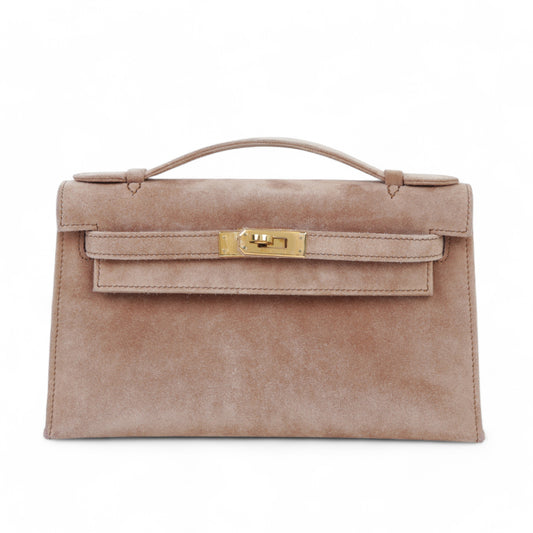 HERMÈS Kelly Pochette Doblis Suede Gold hardware Square