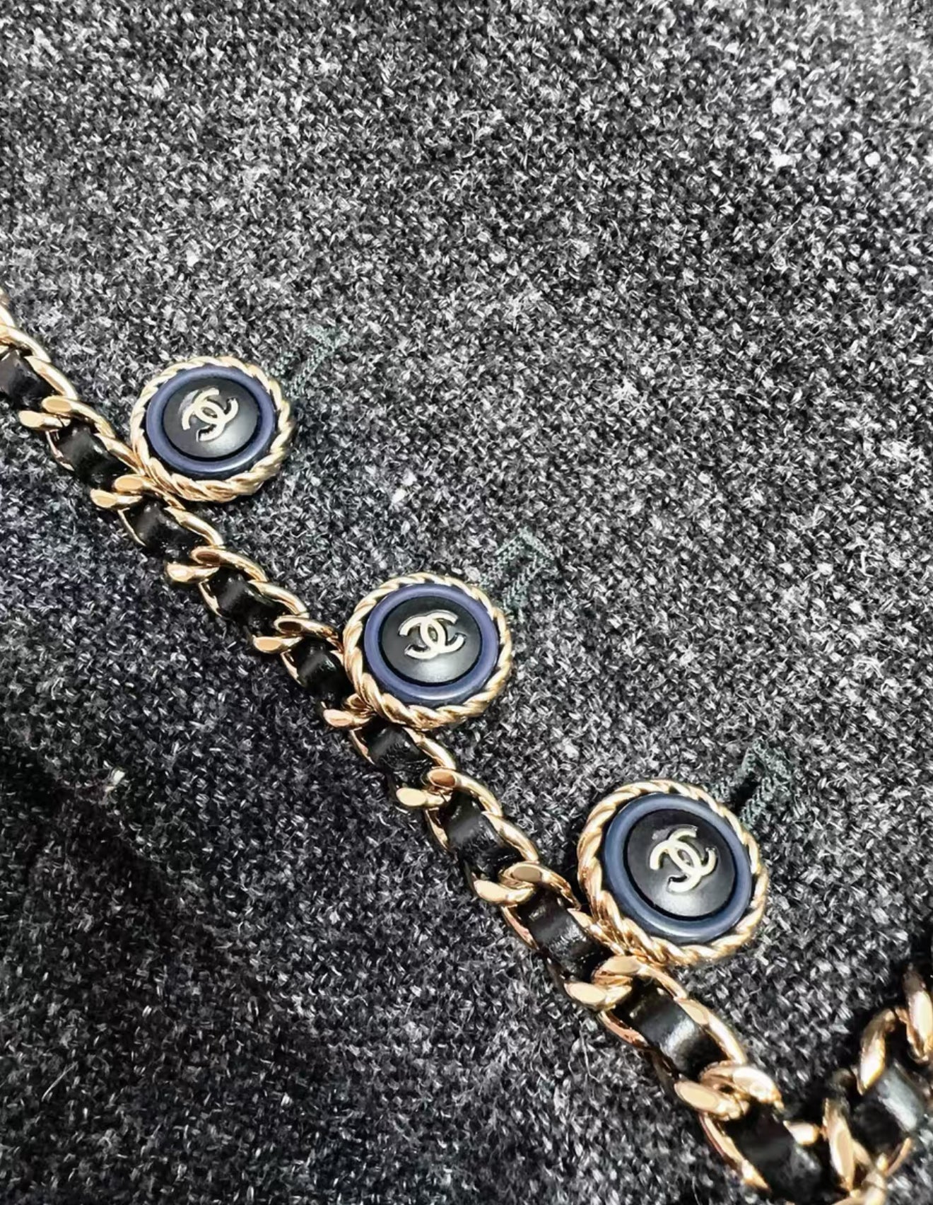 Chanel 19b Gray Tweed with gold Chain jacket