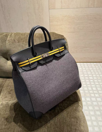 Hermès Birkin HAC 40 Black/yellow Wool & leather palladium hardware
