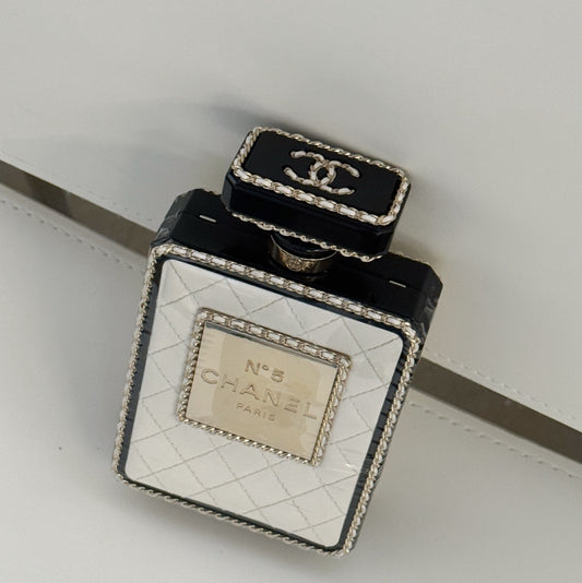 Chanel 22S limited edition White Quilted Leather Perfume Bottle Minaudiere Gold Hardware