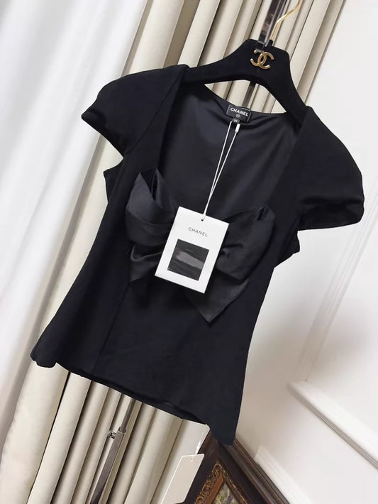 Chanel 23S black bow-tie t-shirt