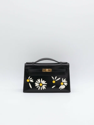 Hermès Kelly Pochette Marqueterie Noir / Blanc / Jaune de Naples Box Leather Gold Hardware