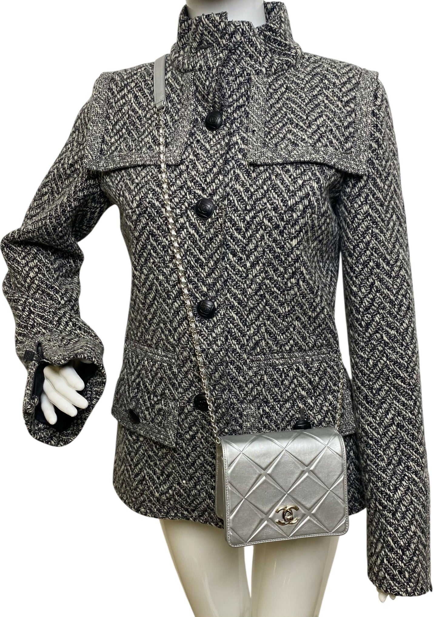 Chanel Airlines 16P Mini Propellor Metallic Calfskin Silver Flap Bag