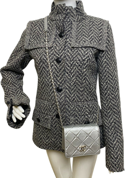 Chanel Airlines 16P Mini Propellor Metallic Calfskin Silver Flap Bag